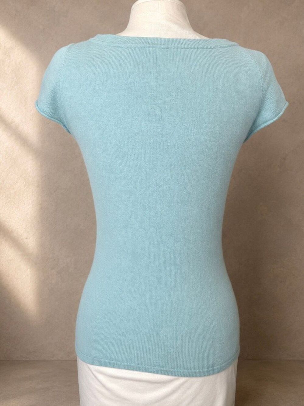 Dana Buchman Aqua Cashmere Cap Sleeve Sweater Top with Beaded Accent | medium - Picture 3 of 6